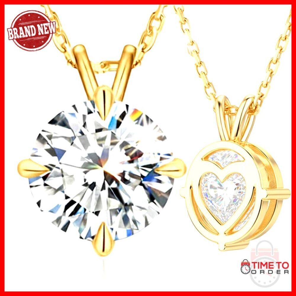 Moissanite Solitaire Pendant Necklace 1-4CT Sterling Silver Adjustable Chain